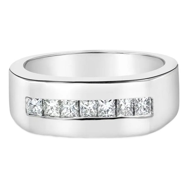Princess Cut Wedding Band .66cttw 14k White Gold, Size 9 For Sale