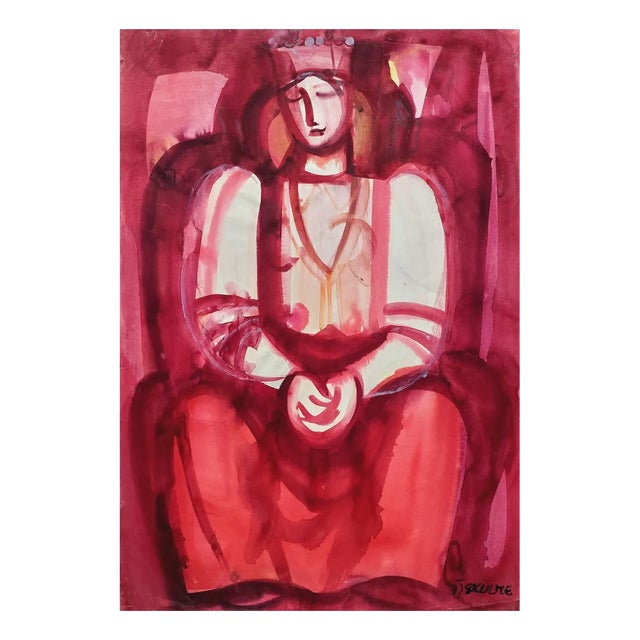 Dzemma Skulme, Folk Girl, Watercolor on Paper, 1970s For Sale