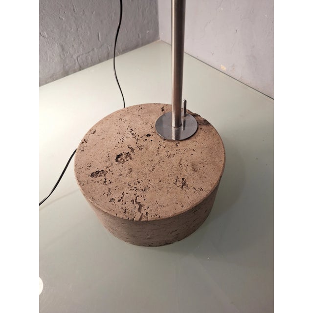 1960s Large Floor Lamp in Chromed Metal with Black Acrylic Glass Lampshade and Travertine Base, 1960s For Sale - Image 5 of 18