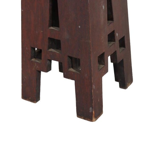 Antique Frank Lloyd Wright School Arts & Crafts Oak Cut Out Plant Stand C1910 For Sale - Image 6 of 7