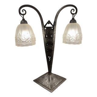 Large Art Deco Double Tulip Lamp by Paul Gilles, 1930s For Sale