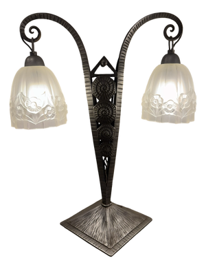 Large Art Deco Double Tulip Lamp by Paul Gilles, 1930s