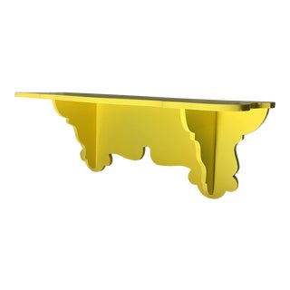 Vintage Yellow Wooden Wall Shelf With Scalloped Details For Sale