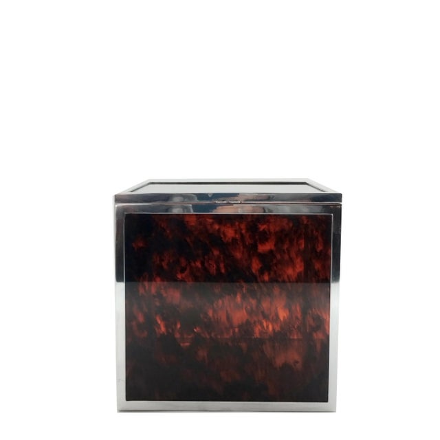 Christian Dior Squared Ice Bucket in Tortoise Shell Effect Acrylic and Chrome by Christian Dior, Italy, 1970s For Sale - Image 4 of 7