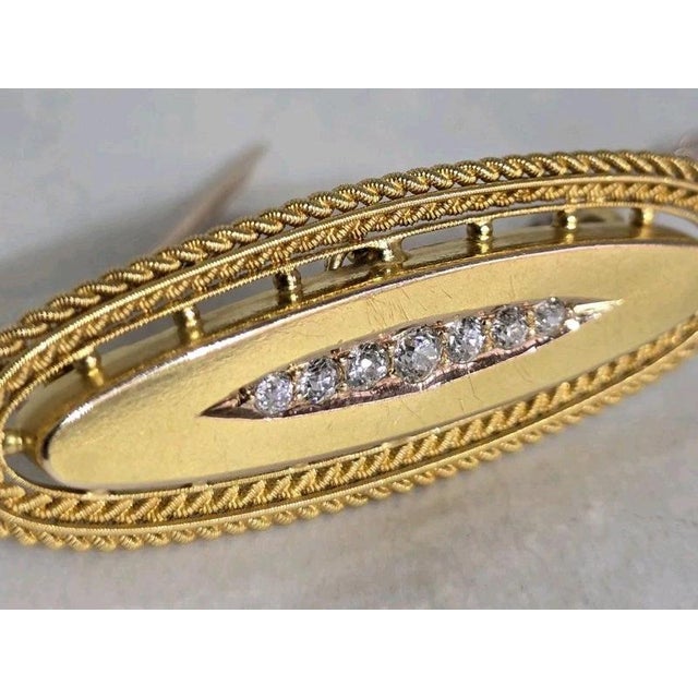 Antique Victorian Etruscan 15ct Gold Seven-Stone Mine Cut Diamond Bar Brooch For Sale - Image 4 of 15
