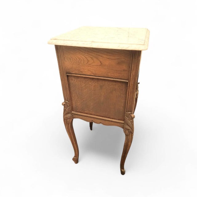 Louis XV French Wooden Bedside Table with Marble Top, 1920s For Sale - Image 9 of 18