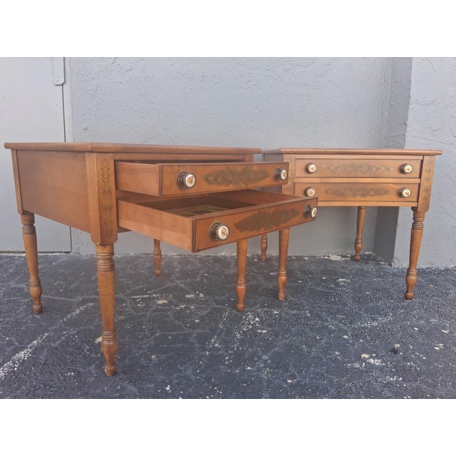 1950s 1950's Traditional Style 2 Drawer End Tables/ Nightstands by Lambert Hitchcock a - Pair For Sale - Image 5 of 12