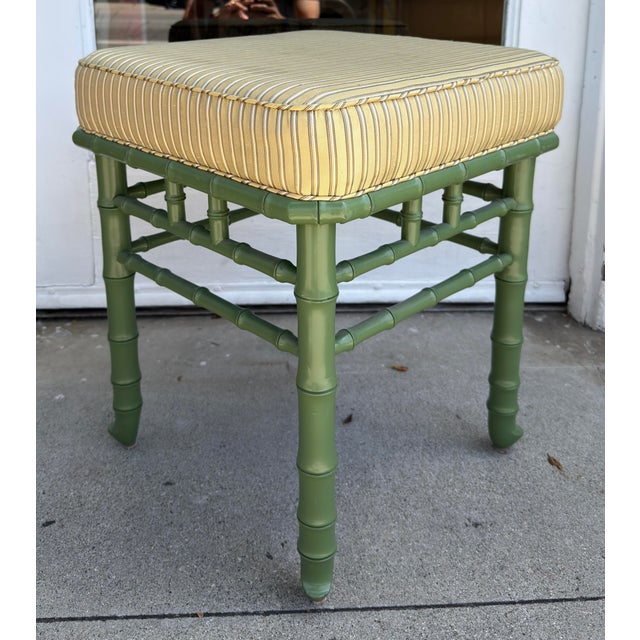 Hollywood Regency Green Painted Faux Bamboo Bench 1 of 2 Available For Sale In Los Angeles - Image 6 of 6