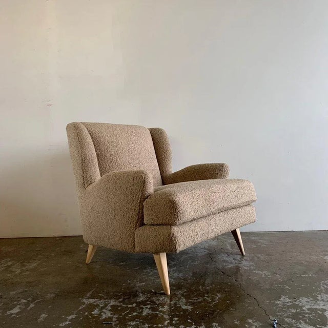 W31.5 D31.5 H33 SW20.5 SD22 SH17.5 AH5 Handcrafted wingback chair in toast Sherpa fabric .