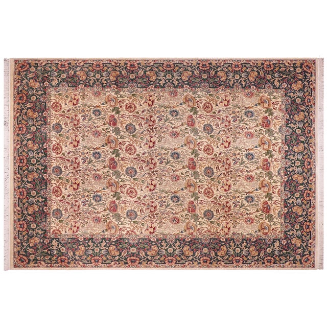 Ivory Shabby Chic 1990's Floral Pak-Persian Ivory/Blue Wool Rug - 9'2'' X 12'6'' For Sale - Image 8 of 9