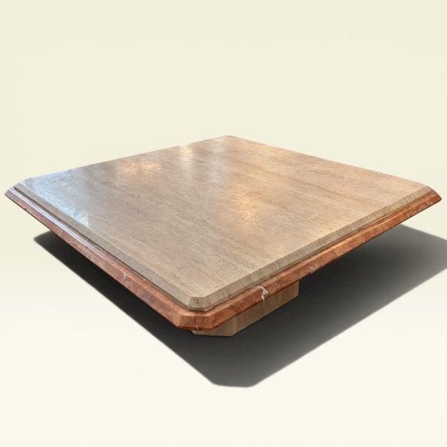 1980s Italian Coffee Table in Tavertino Marble and Coralito, 1980s For Sale - Image 5 of 9