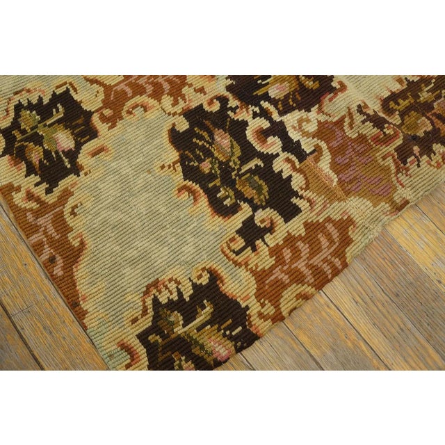 1890s Camel Floral Antique European English Needlepoint Rug 4'8" X 5'6" Woven Wool Carpet For Sale - Image 9 of 9