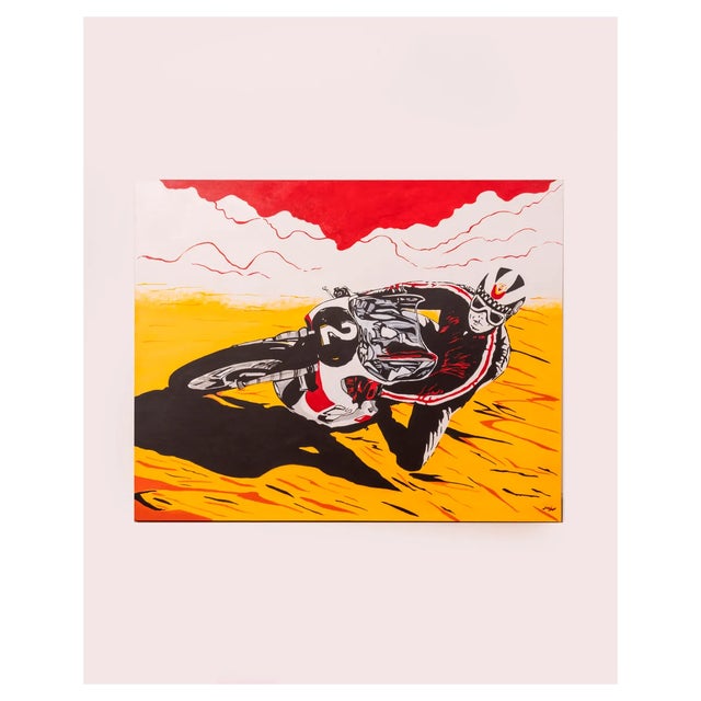 Gabriella Giardi, Moto Yamaha Phil Read, Oil on Canvas, 2018 For Sale