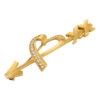 Tiffany & Co. Paloma Picasso Diamond 18k Yellow Gold Heart Arrow Brooch For Sale