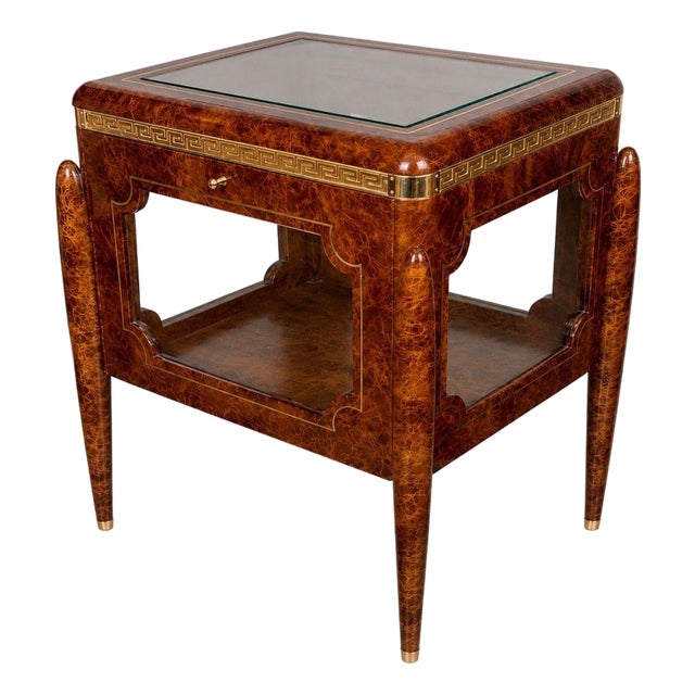 Versace Style Burl & Brass Greek Key Display Curio Vitrine. Italy, 20th Century. For Sale