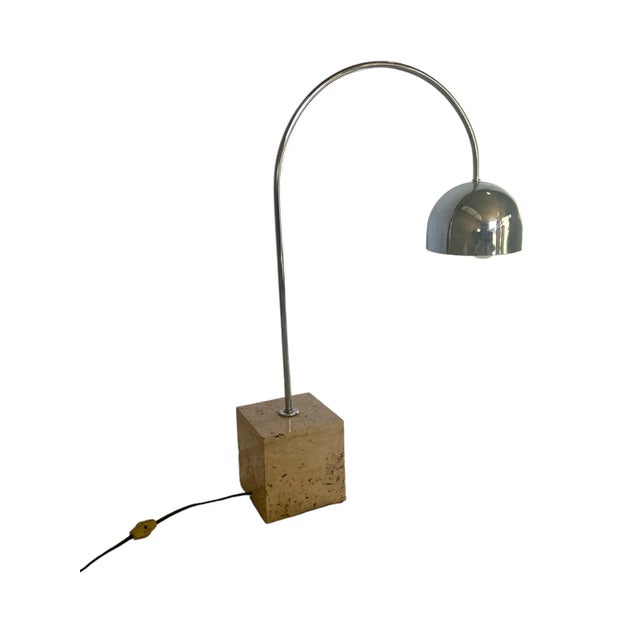 Mid-Century Modern Mid-Century Modern Chrome and Travertine Arc Table Lamp by Harvey Guzzini, Italy For Sale - Image 3 of 4