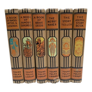 Antique Young Folks Library Collection Hardback Books Set of Six For Sale