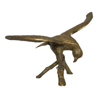 Mid 20th Century Americana Cast Brass Eagle Perched on Branch Sculpture For Sale