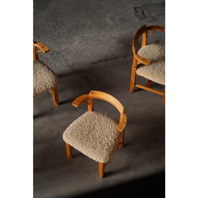 Danish Pine Dining Chairs in Lambswool, 1970s, Set of 4 For Sale - Image 17 of 18