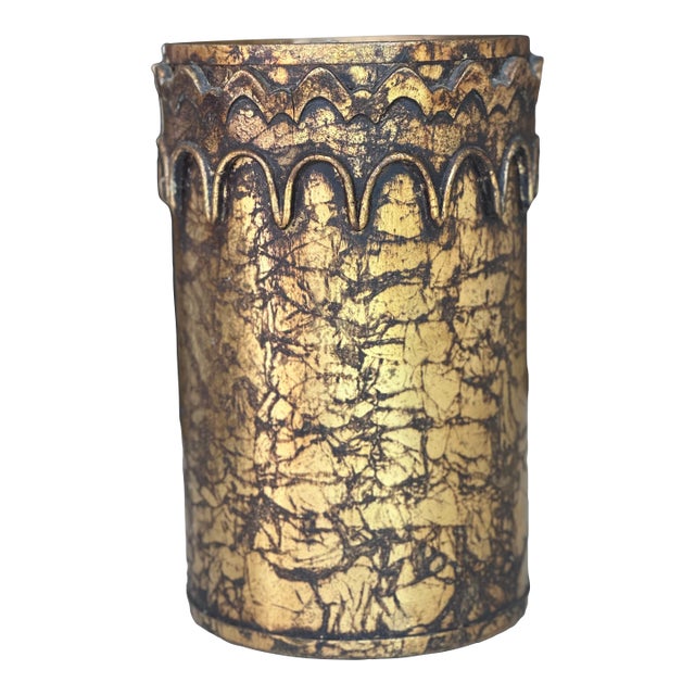 Hollywood Regency Italian Metal Gold Leaf Waste Basket For Sale