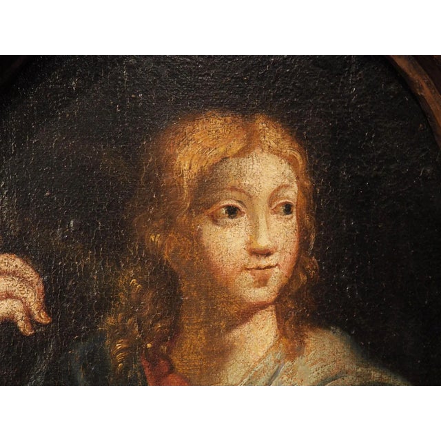 17th Century French Carved Oak Cartouche Panel With Portrait Painting For Sale - Image 10 of 12