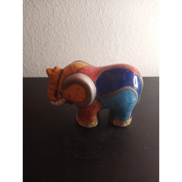 1970s 1970s South African Fenix Raku Trunk-Up Elephant Figurine For Sale - Image 5 of 8