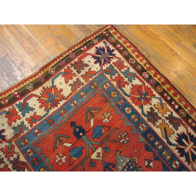 1880s Red Rust Geometric Tribal Antique Caucasian Kazak Rug 4'5" X 7'3" Handknotted Wool Carpet For Sale - Image 4 of 6