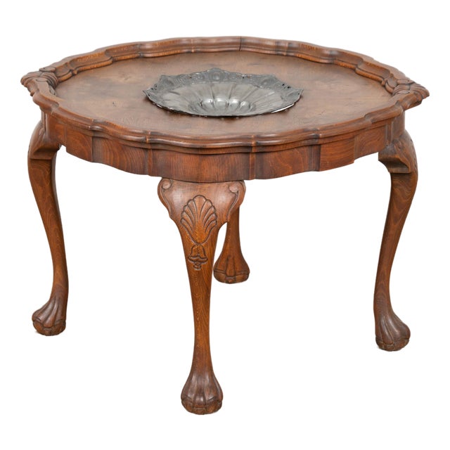 Early 20th Century Danish Round Coffee Table With Removable Tray For Sale