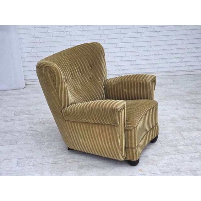 Vintage Danish Oak Lounge Armchair with Velour Upholstery, 1960s For Sale - Image 16 of 18