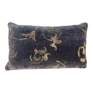 Rococo Stenciled Pillow by Nomi Textiles, Smoky Gray Velvet, Usa For Sale