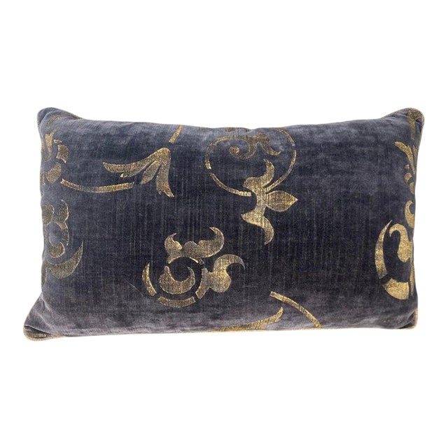 Rococo Stenciled Pillow by Nomi Textiles, Smoky Gray Velvet, Usa For Sale