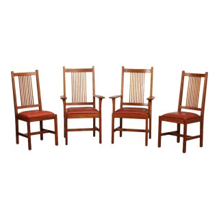 Stickley Mission Collection Set of Four Cherry Spindle Dining Chairs For Sale