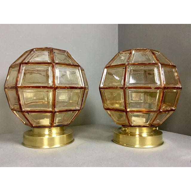 Brown German Facetted Glass Ceiling Lamps, 1950s, Set of 2 For Sale - Image 8 of 10
