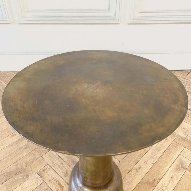 Distressed Metal Side Table With Antique Finish For Sale - Image 4 of 7