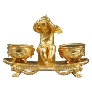 Louis XVI Style Gilt Bronze L'Amour Timbalier Inkwell