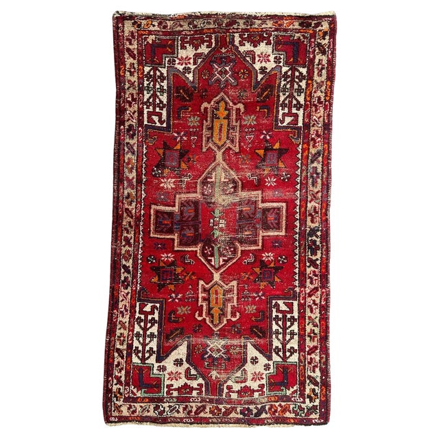 Vintage Distressed Rustic Hamadan Rug, 1950s For Sale