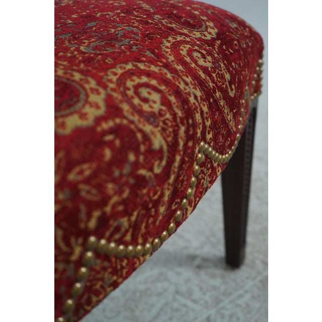 Set of 8 John Widdicomb Mahogany Inlaid Lyre Back Dining Chairs W. New Upholstery For Sale - Image 15 of 18