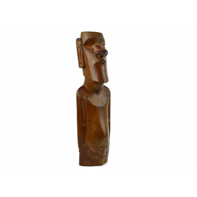 Tribal Mid 20th Century Moai Rapa Nui Easter Island Hand Carved Wooden Sculpture For Sale - Image 3 of 10
