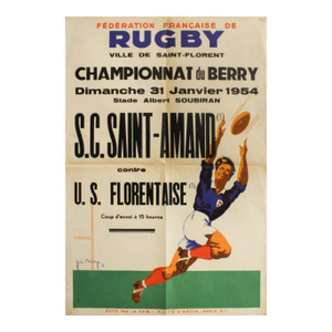 1954 French Rugby Federation Poster, s.c. Saint-Amand vs u.s. Florentaise - Joë Bridge