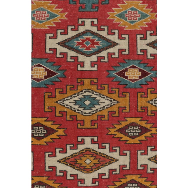 Vintage Oushak Rug in Red With Bold, Colorful Geometric Patterns - Rug & Kilim For Sale In New York - Image 6 of 8