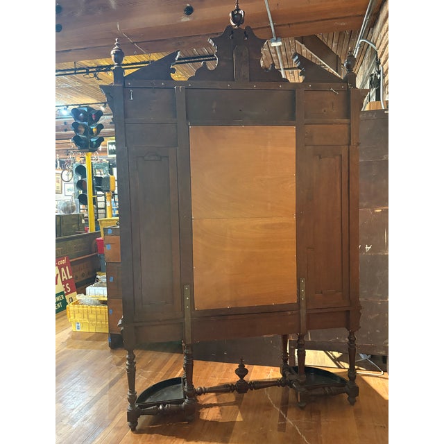 Grand Antique Carved Wood Hall Tree For Sale - Image 9 of 11