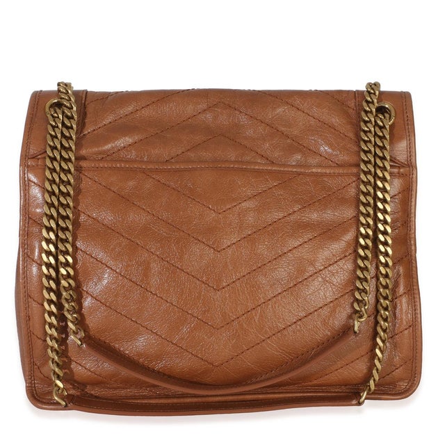 Yves Saint Laurent Caramel Crinkled Calfskin Matelasse Medium Niki Chain Satchel For Sale - Image 4 of 9