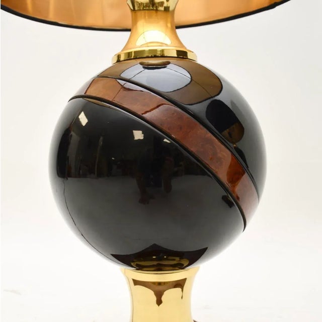 Wood Vintage Italian Walnut and Brass Table Lamps, 1970, Set of 2 For Sale - Image 7 of 10