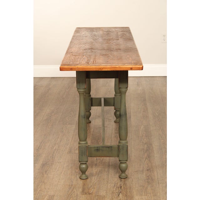 Country Farmhouse Style Hand Crafted Green Painted Console or Sofa Table For Sale - Image 11 of 12
