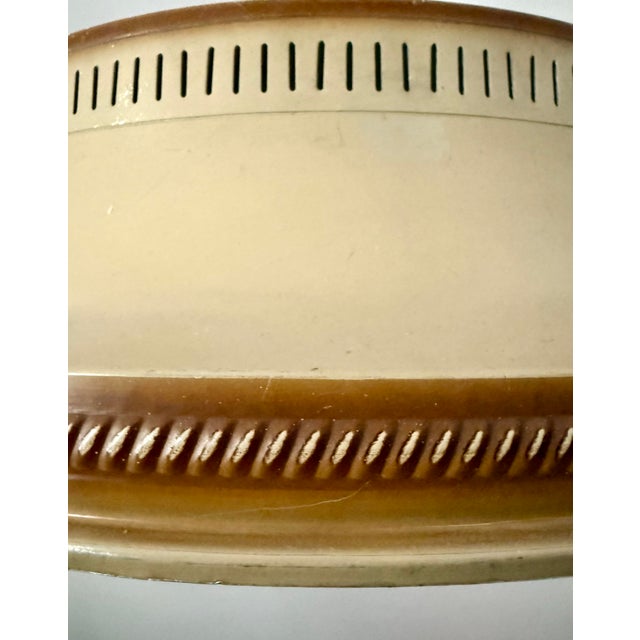 Almond Vintage Art Deco Streamline Moderne Saucer Form Tole Chandelier For Sale - Image 8 of 11