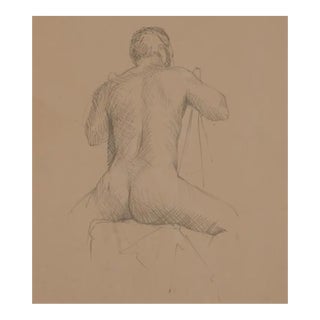 1950s Seated Male Nude Drawing For Sale