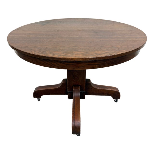 Antique Mission Arts & Crafts Quarter Sawn Tiger Oak Dining Table For Sale