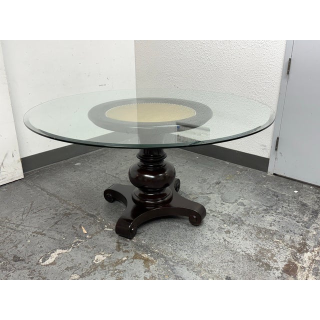 2000 - 2009 Contemporary Mahogany Pedestal Dining Table With Glass Table Top For Sale - Image 5 of 12