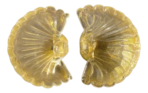 1950s Mid-Century Barovier & Toso Gold Fleck Scalloped Shell Bowls - a Pair