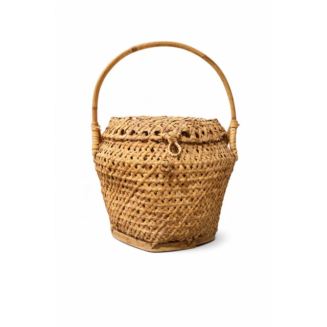 Vintage Mid-Century Handwoven Rattan Storage Basket With Domed Lid For Sale - Image 10 of 10